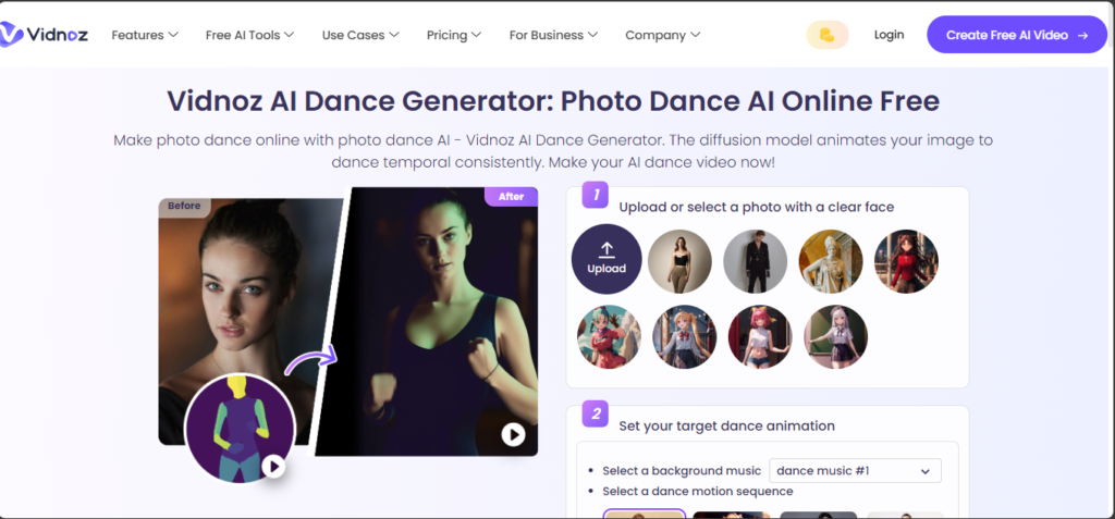 Revolutionize Your Content: AI Video Generator Free and AI Dance Video Generator Features of Vidnoz